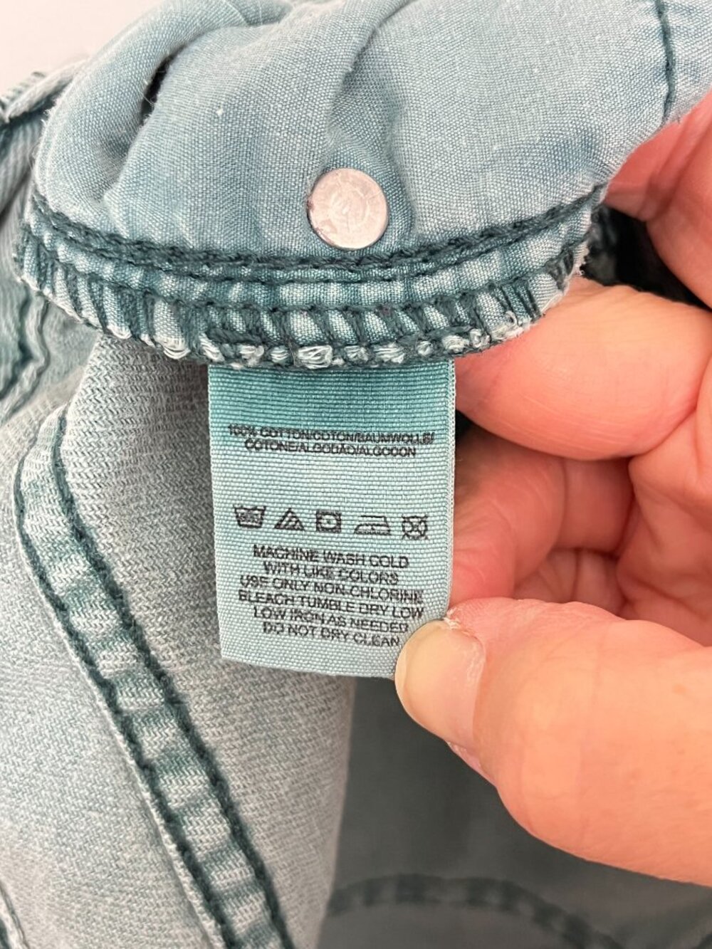 Free People Size 26 Green / Blue Denim Cutoff Shorts - Picture 6 of 8